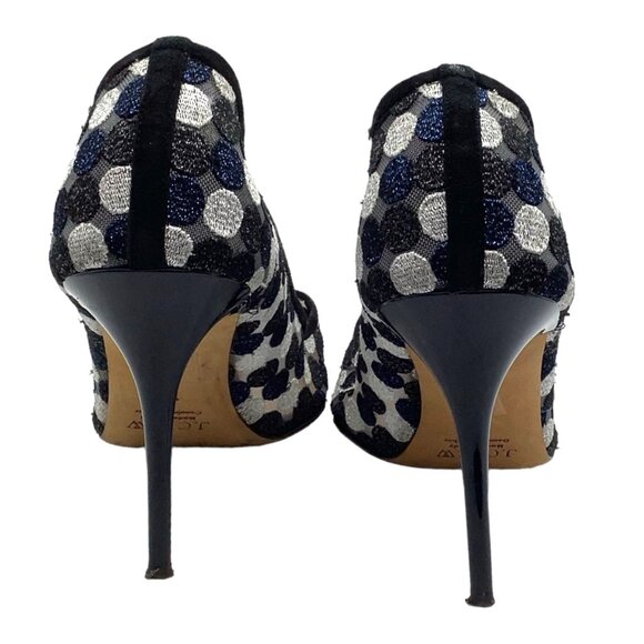 J. CREW COLLECTION 10.5 Elsie Polka Dot Mesh Stiletto Pumps Point Toe Navy Multi - Picture 8 of 11